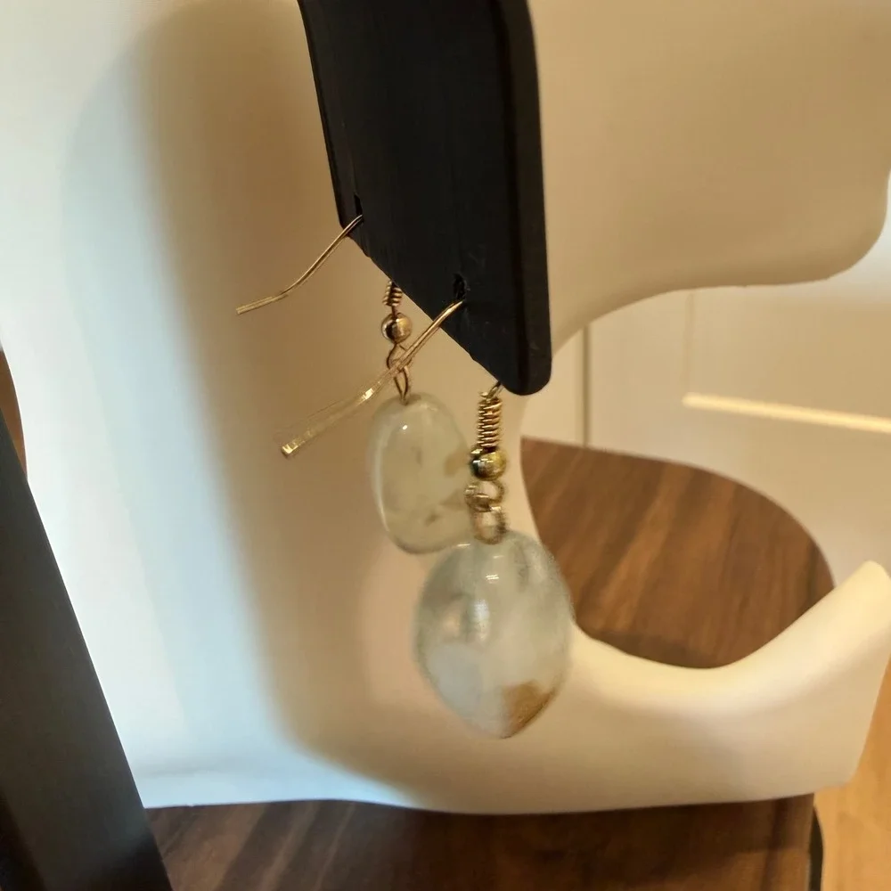 Boho Artisan Clear Glass Drop Earrings Gold Tone Dangle Minimalist
